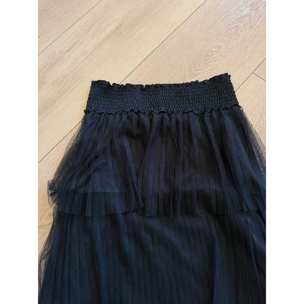 Favlux Fashion Black Tiered Tulle Maxi Skirt Smocked Waist Pleated Mesh Small - Picture 3 of 4